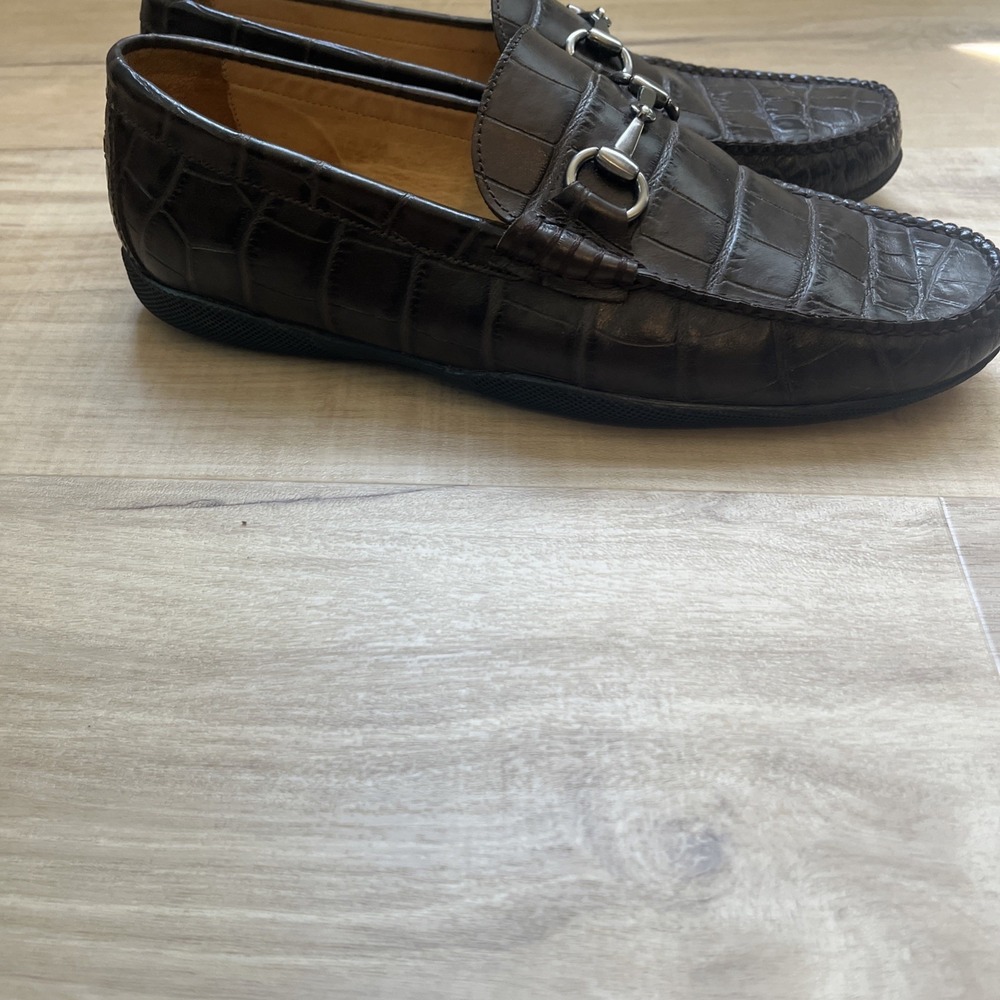 Peter Millar Dark Brown Crocodile Embossed Leather Loafer Men 9M Dress Shoes - Picture 7 of 16